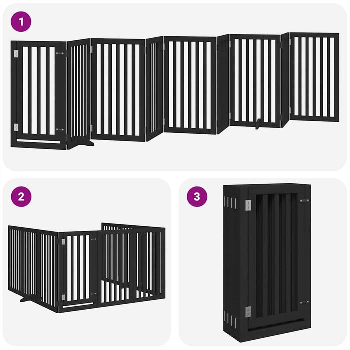 Poartă câini pliabilă cu ușă 9 panouri negru, 450 cm, lemn plop - WALTI WALTI