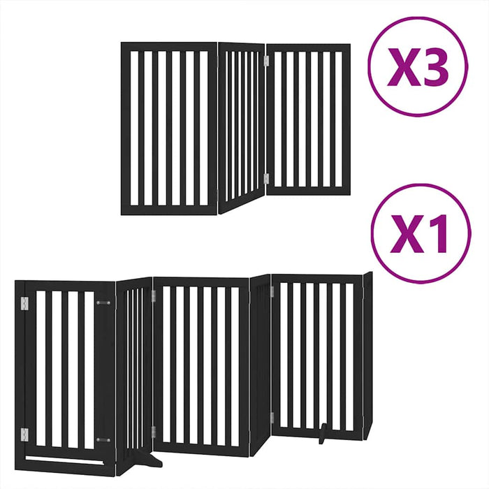 Poartă câini pliabilă cu ușă 15 panouri negru 750 cm, lemn plop WALTI
