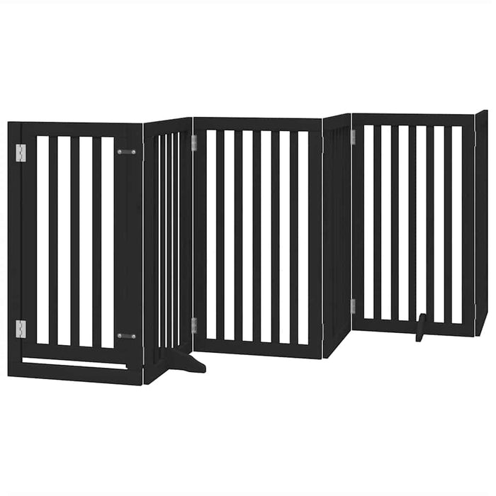 Poartă câini pliabilă cu ușă 15 panouri negru 750 cm, lemn plop WALTI