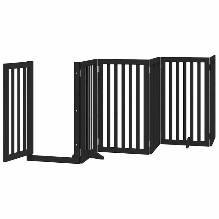 Poartă câini pliabilă cu ușă 15 panouri negru 750 cm, lemn plop WALTI