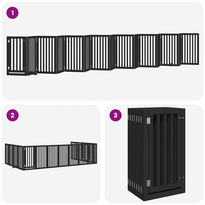 Poartă câini pliabilă cu ușă 15 panouri negru 750 cm, lemn plop WALTI