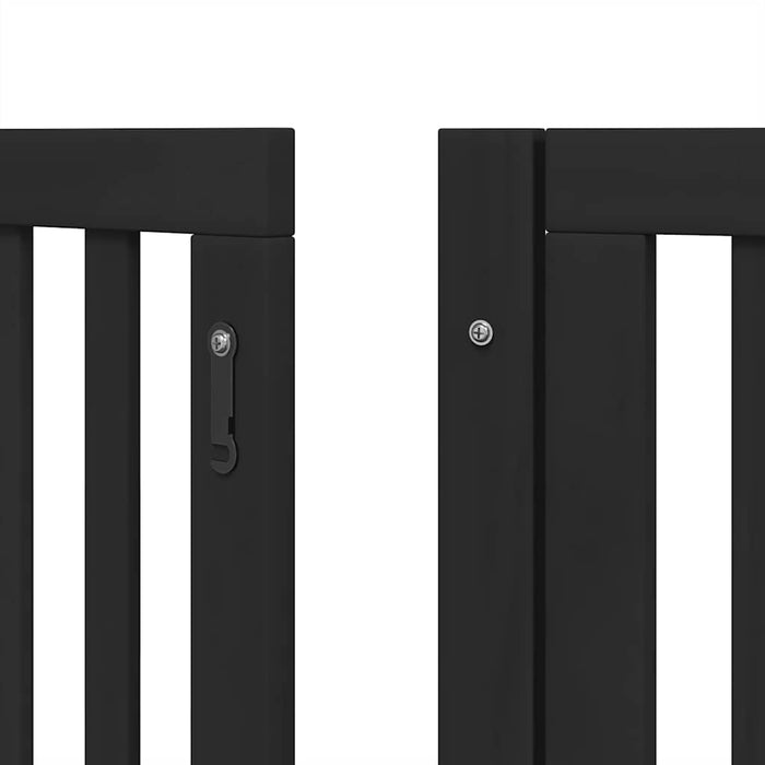 Poartă câini pliabilă cu ușă 15 panouri negru 750 cm, lemn plop WALTI
