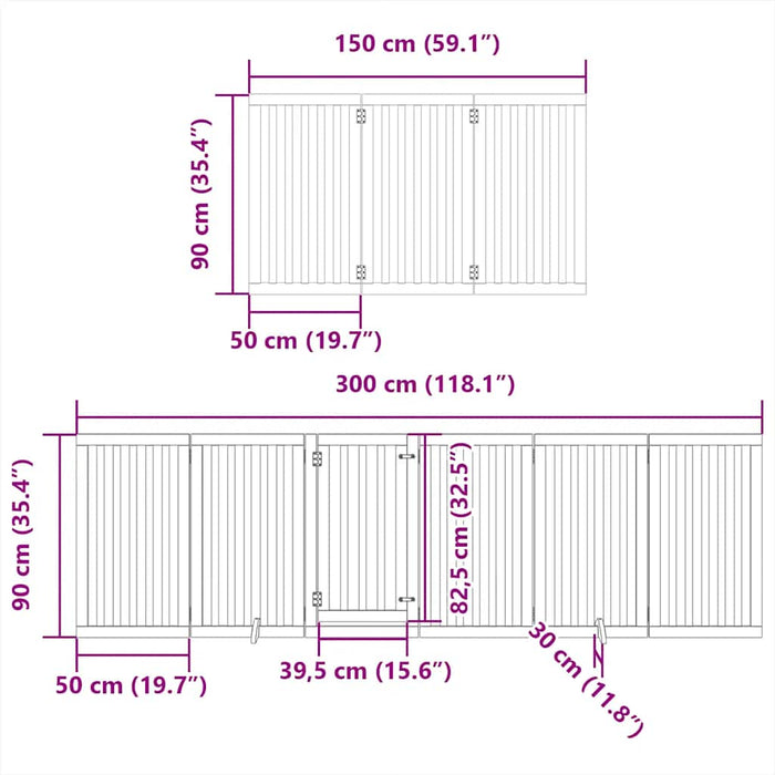 Poartă câini pliabilă cu ușă 15 panouri negru 750 cm, lemn plop WALTI