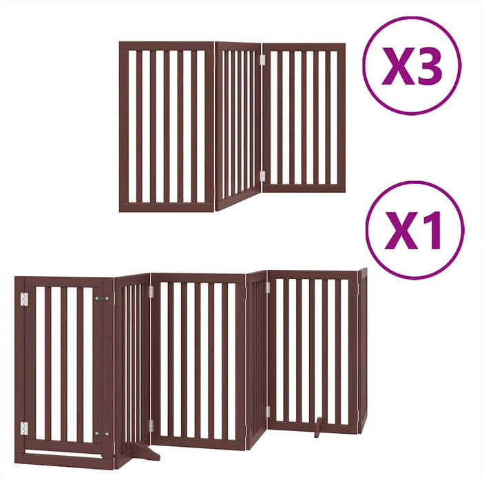 Poartă câini pliabilă cu ușă 15 panouri maro 750 cm, lemn plop - WALTI WALTI