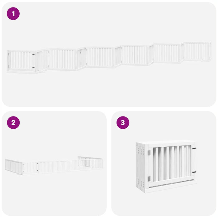 Poartă câini pliabilă cu ușă 12 panouri, alb, 960 cm, lemn plop - WALTI WALTI