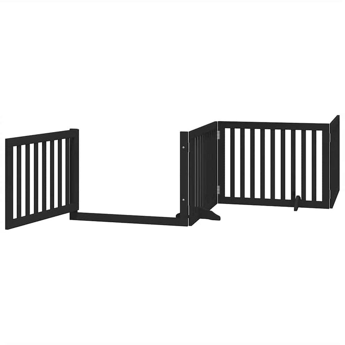 Poartă câini pliabilă cu ușă 8 panouri negru 640 cm, lemn plop WALTI