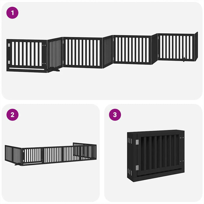 Poartă câini pliabilă cu ușă 8 panouri negru 640 cm, lemn plop WALTI