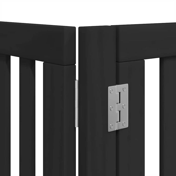 Poartă câini pliabilă cu ușă 8 panouri negru 640 cm, lemn plop WALTI