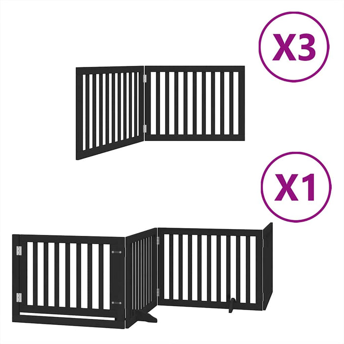 Poartă câini pliabilă cu ușă 10 panouri negru 800 cm, lemn plop - WALTI WALTI