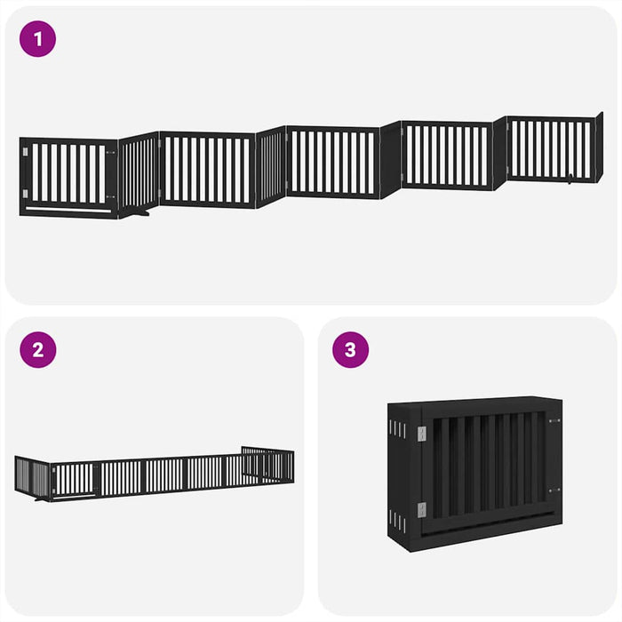 Poartă câini pliabilă cu ușă 10 panouri negru 800 cm, lemn plop - WALTI WALTI