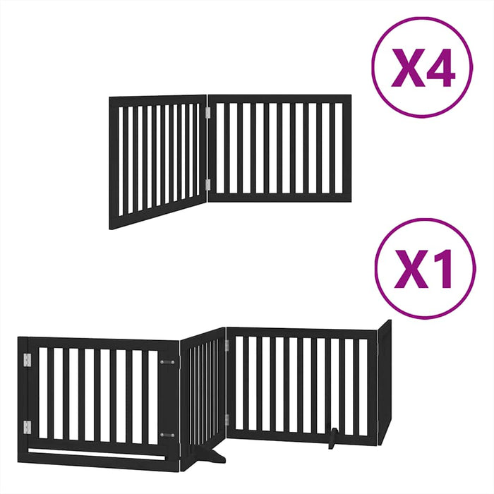 Poartă câini pliabilă cu ușă 12 panouri negru 960 cm, lemn plop - WALTI WALTI