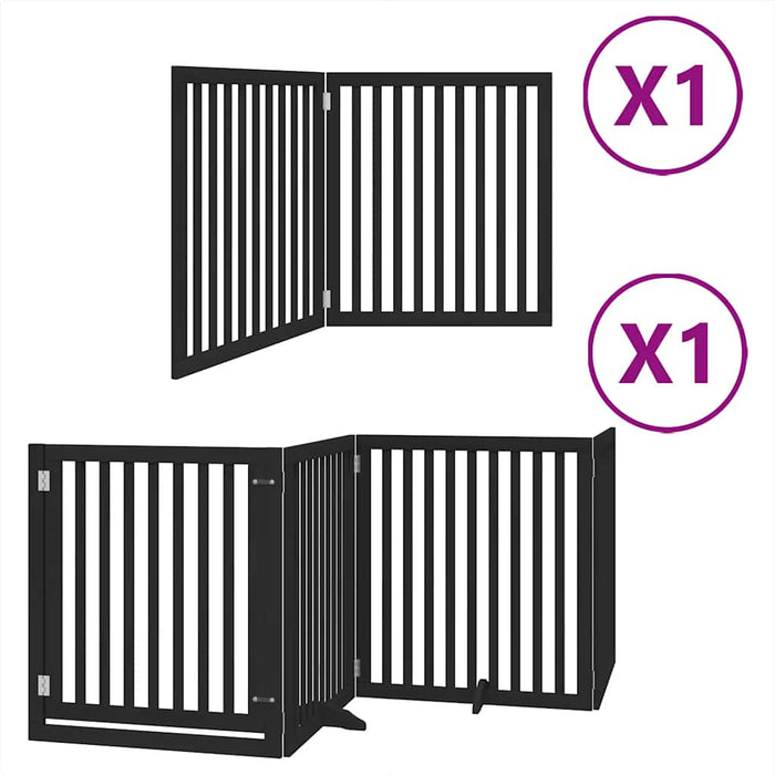 Poartă câini pliabilă cu ușă 6 panouri negru, 480 cm, lemn plop WALTI
