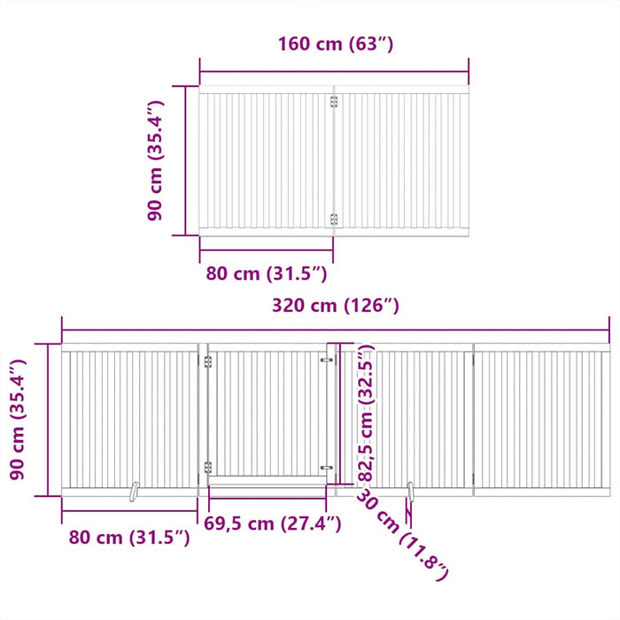 Poartă câini pliabilă cu ușă 6 panouri negru, 480 cm, lemn plop WALTI