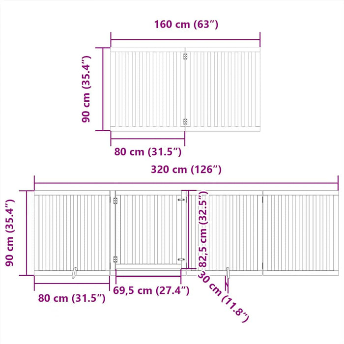 Poartă câini pliabilă cu ușă 8 panouri negru 640 cm, lemn plop WALTI