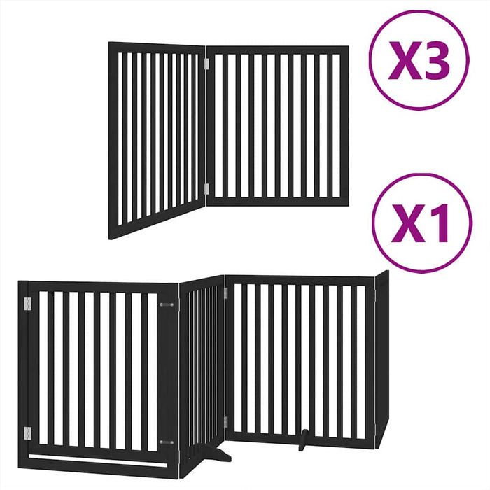 Poartă câini pliabilă cu ușă 10 panouri negru 800 cm, lemn plop WALTI