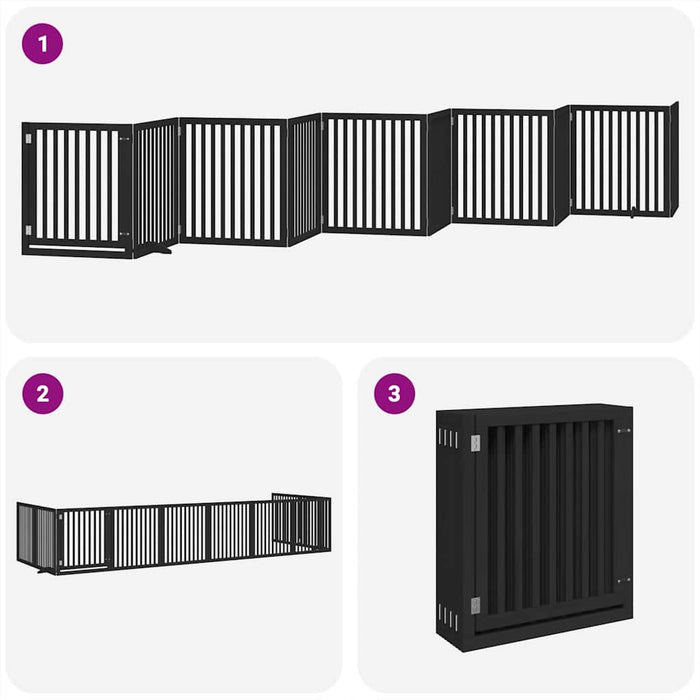 Poartă câini pliabilă cu ușă 10 panouri negru 800 cm, lemn plop WALTI