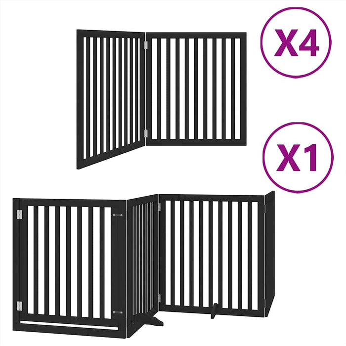 Poartă câini pliabilă cu ușă 12 panouri negru 960 cm, lemn plop WALTI