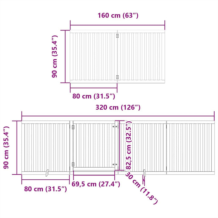 Poartă câini pliabilă cu ușă 12 panouri negru 960 cm, lemn plop WALTI