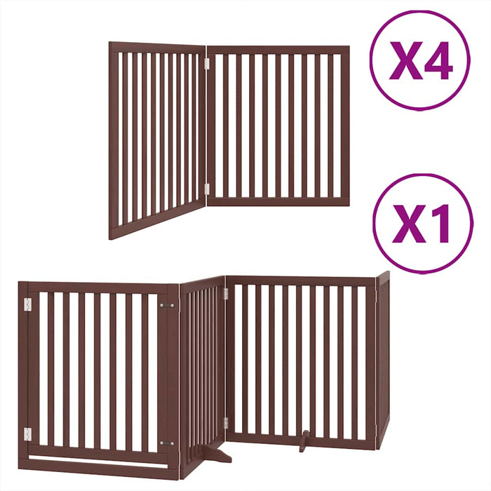 Poartă câini pliabilă cu ușă 12 panouri maro 960 cm, lemn plop WALTI