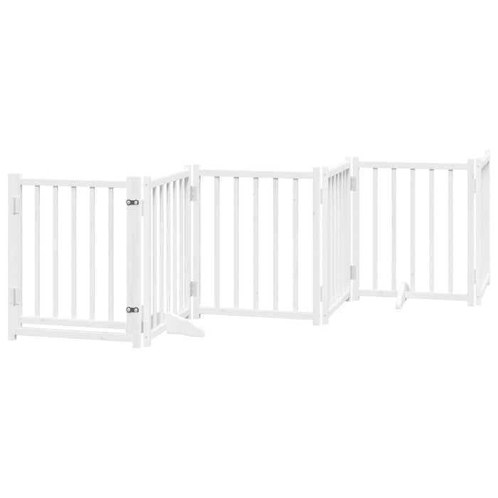 Poartă câini pliabilă cu ușă, 9 panouri, alb, 450 cm, lemn plop - WALTI WALTI