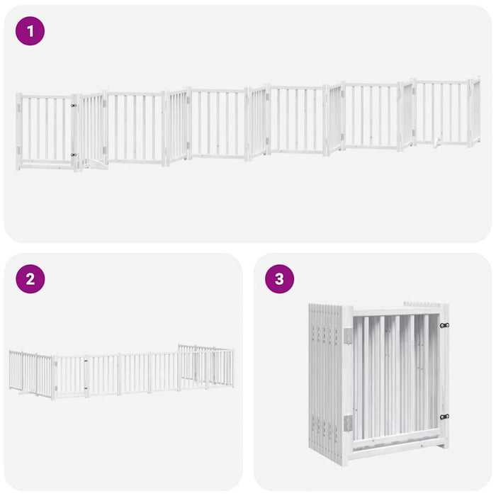 Poartă câini pliabilă cu ușă 12 panouri, alb, 600 cm, lemn plop - WALTI WALTI