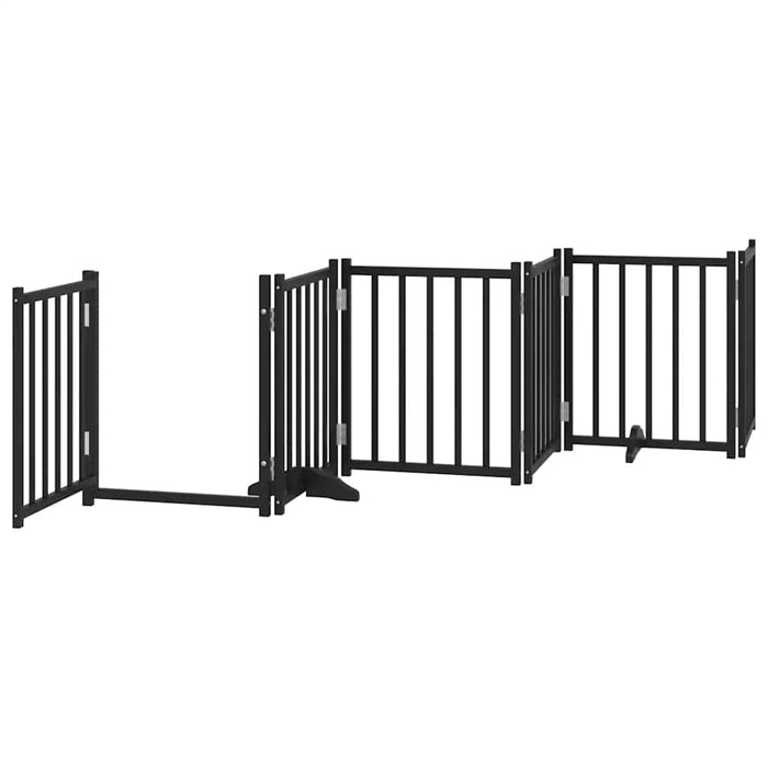 Poartă câini pliabilă cu ușă 12 panouri negru 600 cm, lemn plop - WALTI WALTI