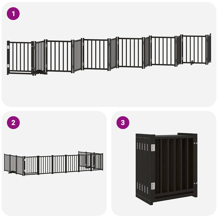 Poartă câini pliabilă cu ușă 12 panouri negru 600 cm, lemn plop - WALTI WALTI
