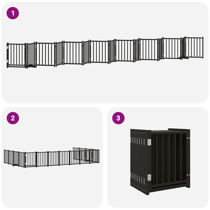 Poartă câini pliabilă cu ușă 15 panouri negru 750 cm, lemn plop - WALTI WALTI