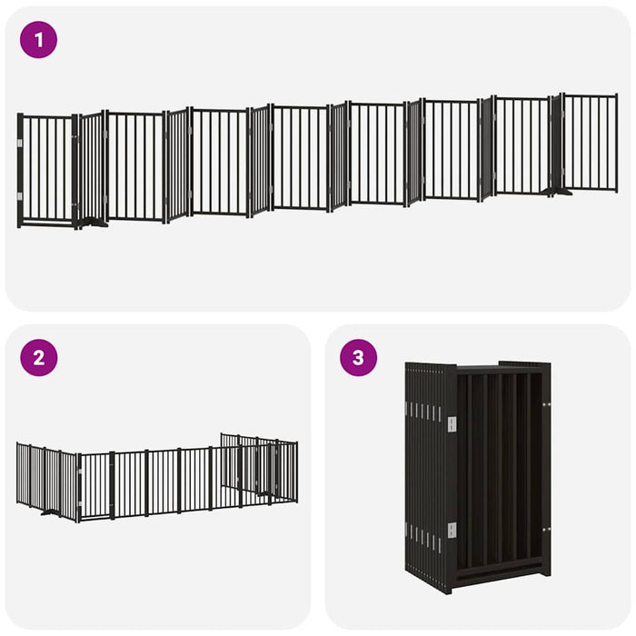 Poartă câini pliabilă cu ușă 15 panouri negru 750 cm, lemn plop - WALTI WALTI