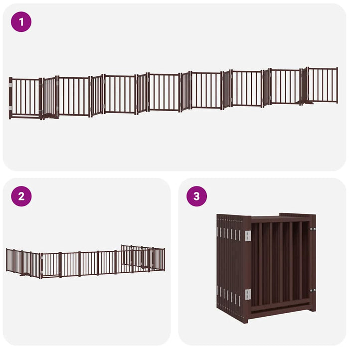 Poartă câini pliabilă cu ușă 15 panouri maro 750 cm, lemn plop - WALTI WALTI