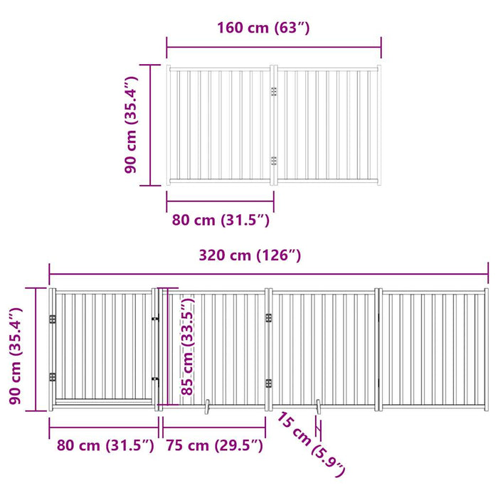 Poartă câini pliabilă cu ușă 8 panouri, alb, 640 cm, lemn plop - WALTI WALTI