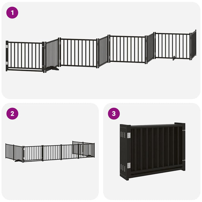 Poartă câini pliabilă cu ușă 8 panouri negru 640 cm, lemn plop - WALTI WALTI