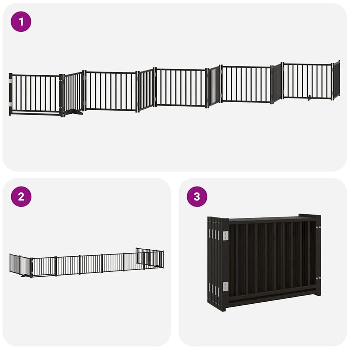Poartă câini pliabilă cu ușă 10 panouri negru 800 cm, lemn plop - WALTI WALTI