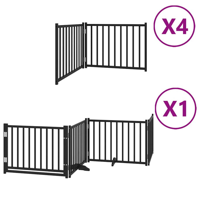 Poartă câini pliabilă cu ușă 12 panouri negru 960 cm, lemn plop - WALTI WALTI
