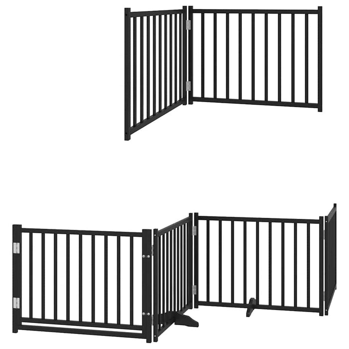 Poartă câini pliabilă cu ușă 12 panouri negru 960 cm, lemn plop - WALTI WALTI