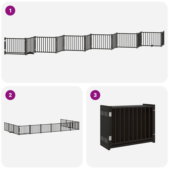 Poartă câini pliabilă cu ușă 12 panouri negru 960 cm, lemn plop - WALTI WALTI