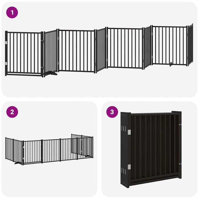 Poartă câini pliabilă cu ușă 8 panouri negru 640 cm, lemn plop - WALTI WALTI