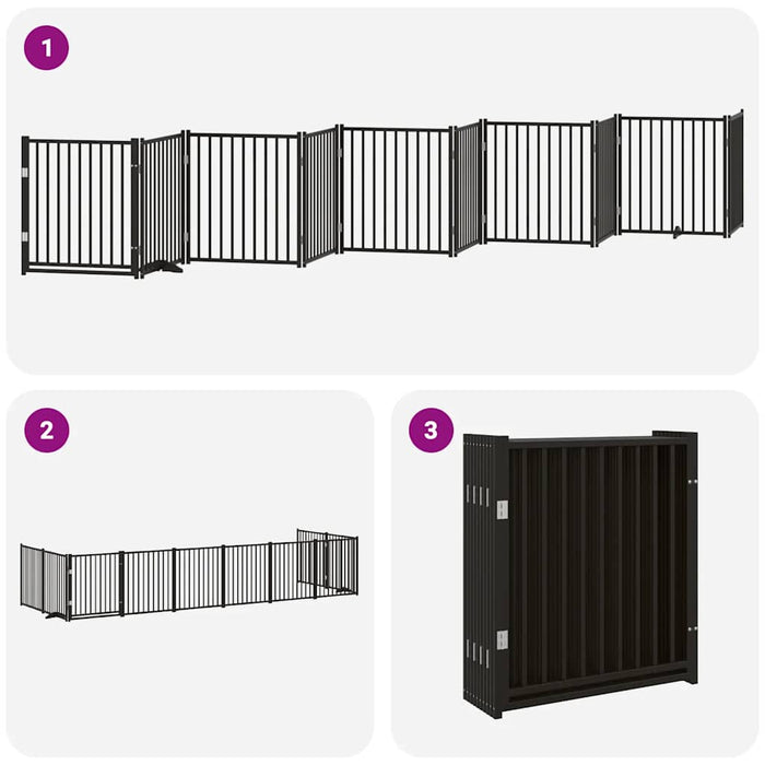 Poartă câini pliabilă cu ușă 10 panouri negru 800 cm, lemn plop - WALTI WALTI