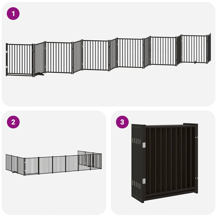 Poartă câini pliabilă cu ușă 12 panouri negru 960 cm, lemn plop - WALTI WALTI