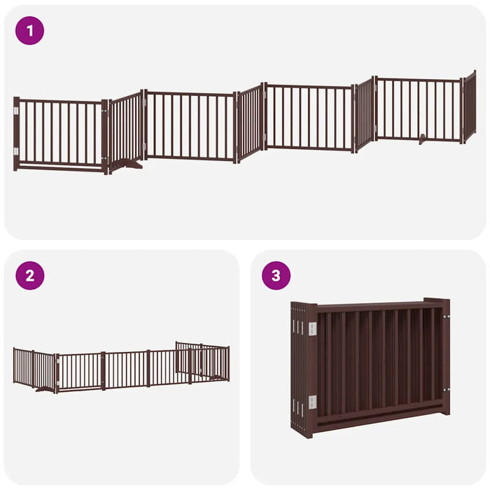 Poartă câini pliabilă cu ușă 8 panouri maro 640 cm, lemn plop WALTI