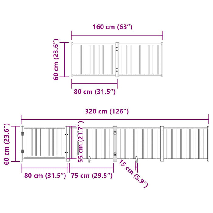 Poartă câini pliabilă cu ușă 12 panouri maro 960 cm, lemn plop - WALTI WALTI