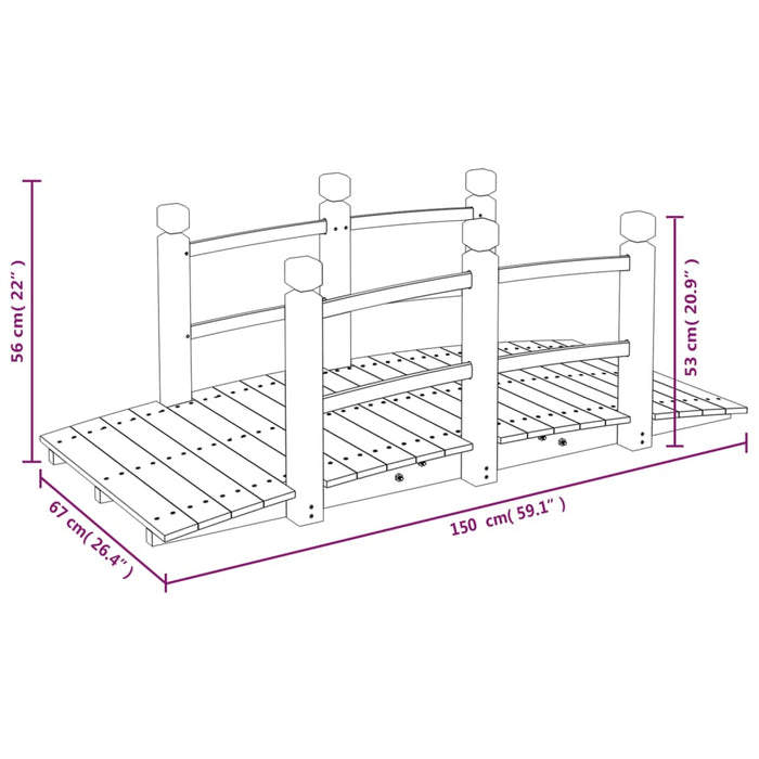 Pod de grădină cu balustrade, 150x67x56 cm, lemn masiv de molid - WALTI WALTI
