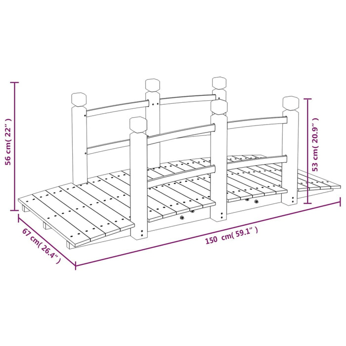 Pod de grădină cu balustrade, 150x67x56 cm, lemn masiv de molid - WALTI WALTI