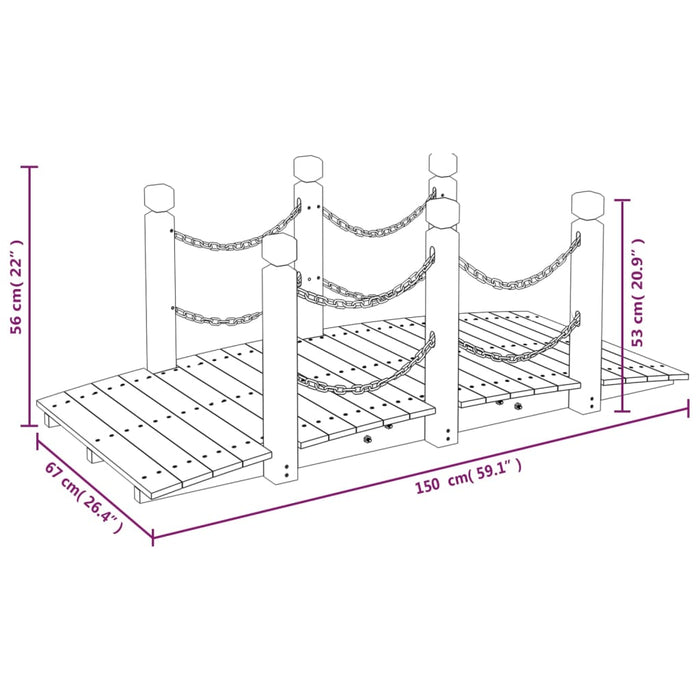 Pod de grădină balustrade cu lanț 150x67x56 cm lemn masiv molid WALTI