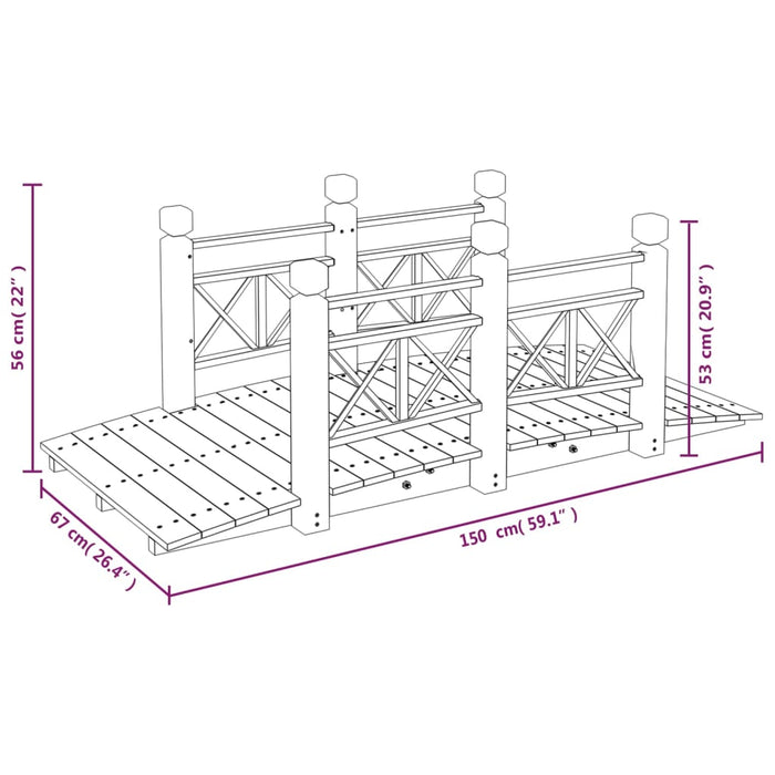 Pod de grădină cu balustrade, 150x67x56 cm, lemn masiv de molid - WALTI WALTI