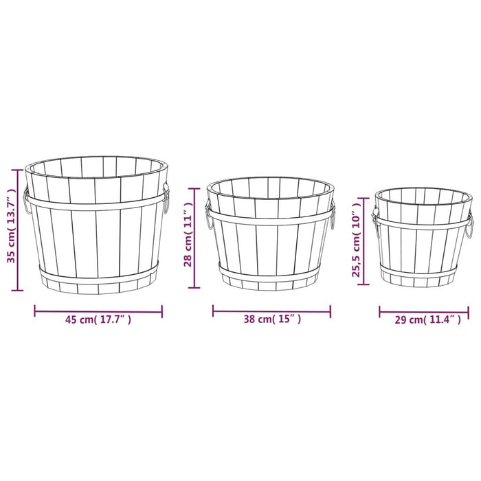 Set de jardiniere tip găleată, 3 piese, lemn masiv de brad - WALTI WALTI