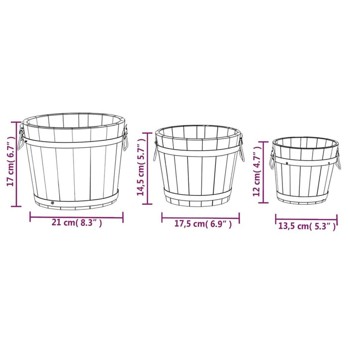 Set de jardiniere tip găleată, 3 piese, lemn masiv de brad - WALTI WALTI