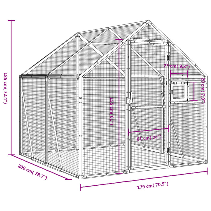 Volieră de păsări, argintiu, 1,79x2x1,85 m, aluminiu - WALTI WALTI