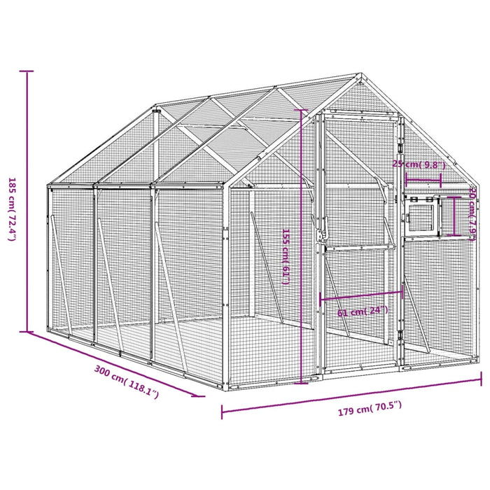 Volieră de păsări, argintiu, 1,79x2x1,85 m, aluminiu - WALTI WALTI