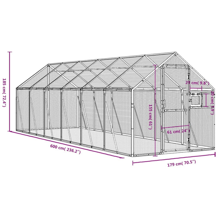 Volieră de păsări, argintiu, 1,79x6x1,85 m, aluminiu - WALTI WALTI